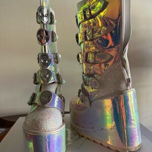 YRU Holographic Platform Boots with Alien Buckles